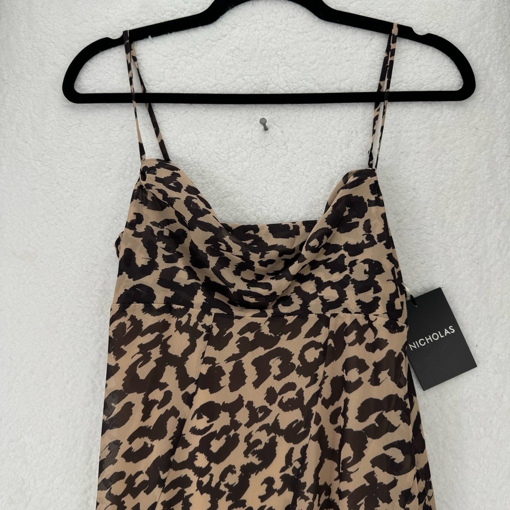 NWT Nicholas Kamila Ruffle Cowl Gown Leopard Print Ruffle Maxi Dress Sz 4 - Picture 3 of 15